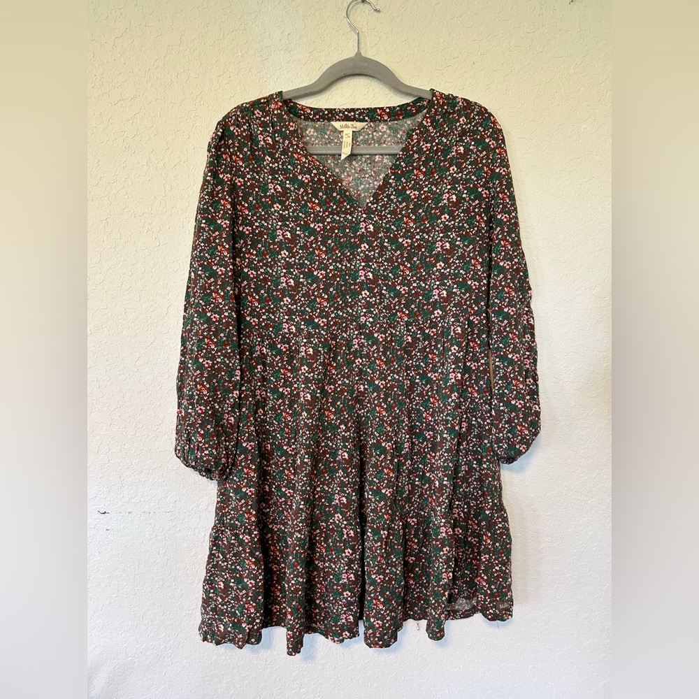 Matilda Jane Black Floral V-Neck Long Sleeve Tiered Dress, Boho Cottagecore - Picture 2 of 7